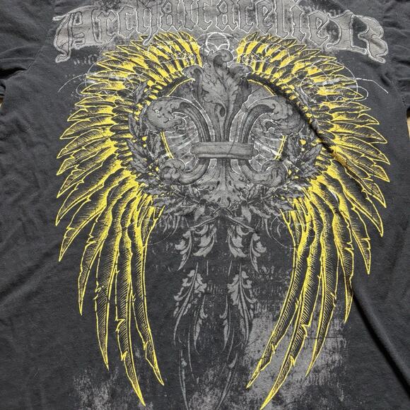 Affliction Short Sleeve Cross Double Sided Men’s Medium Y2K Wings Grunge - Picture 1 of 6